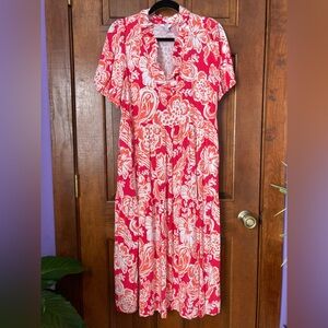 Crown & Ivy Tiered Midi Maxi Dress with Pockets LARGE